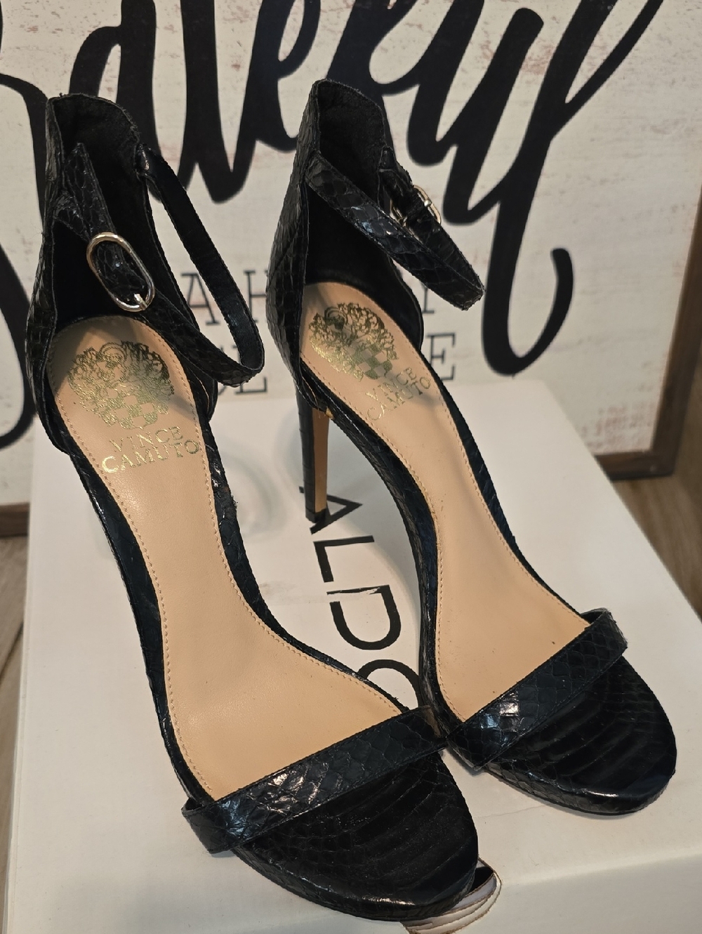 ALDO Black Textured Ankle-Strap Stiletto Heels & Vince Camuto Heels Both 7.5 - Picture 7 of 12